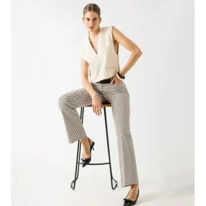 Broek Stark wit bruin print bootcut Janna 4030 176