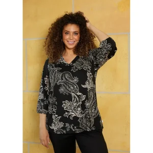 Shirt 3/4 mouw Zhenzi zwart print 200629
