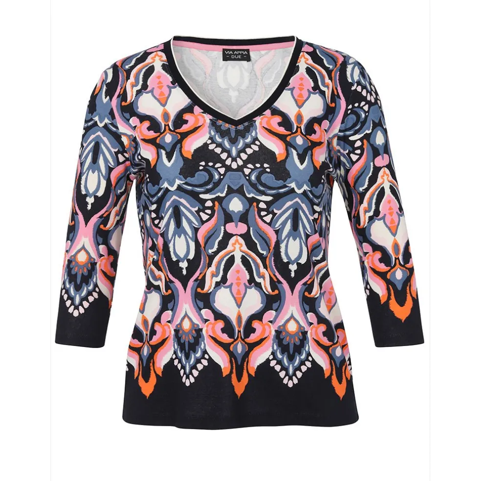 shirt_via_appia_due__mouw_0-5.webp Shirt Via Appia Due 3/4 mouw D.blauw multi 2511404